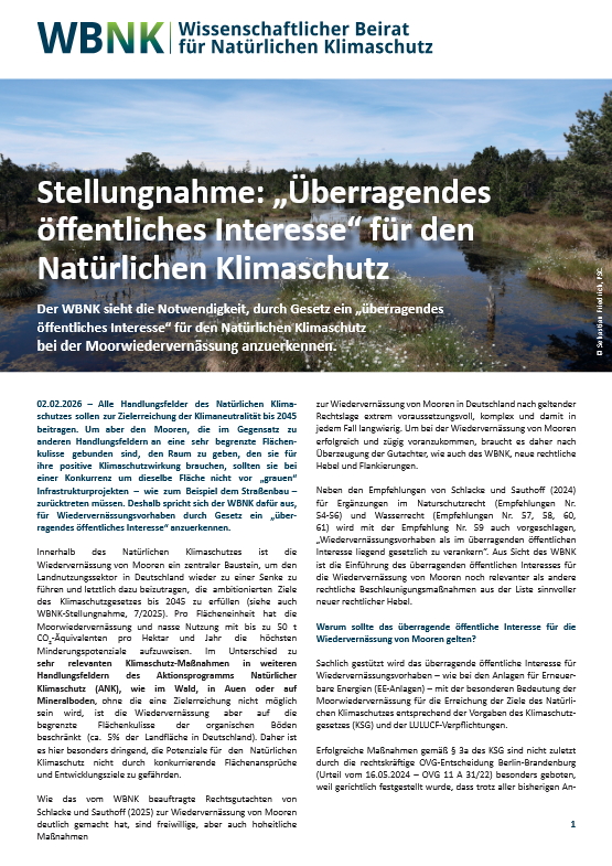 Stellungnahme: Überragendes öffentliches Interesse für den Natürlichen Klimaschutz